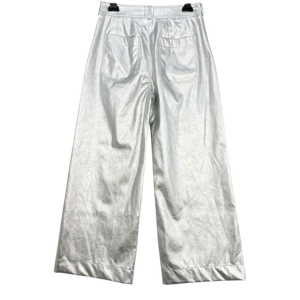 Maeve The Ettie High Rise Crop Wide-Leg Pants Metallic Faux-Leather Size 26 - Picture 8 of 16